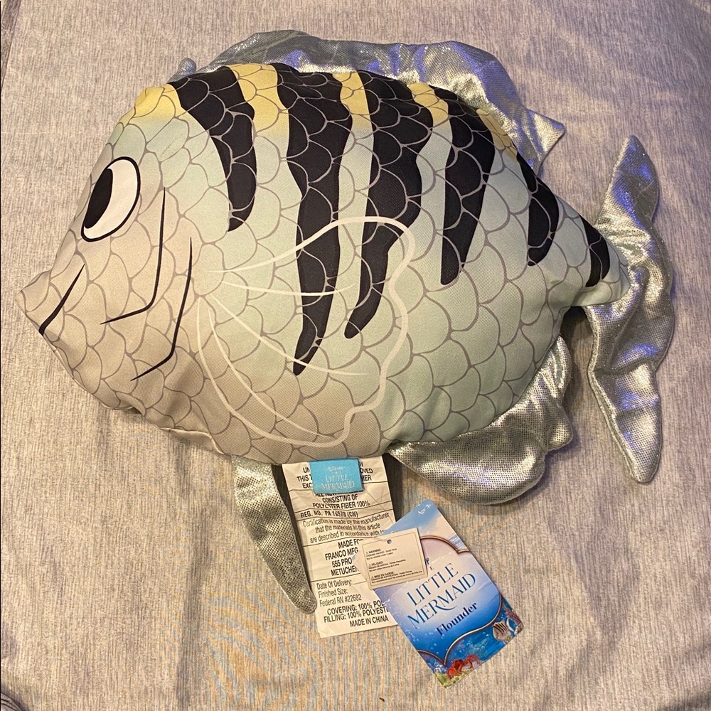 The Little Mermaid Floor Cushion Flounder Cuddle Pillow Disney NEW